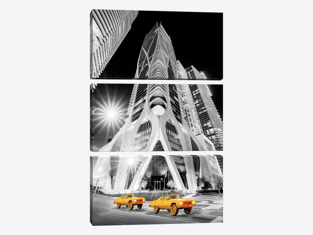 Miami Nights And Big Wheel Cars The Donk by Susanne Kremer 3-piece Canvas Print