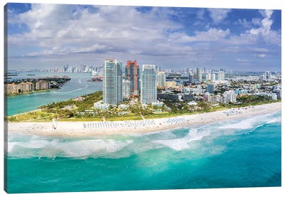Miami Beach Aerial Panorama Canvas Art Print - Miami Skylines