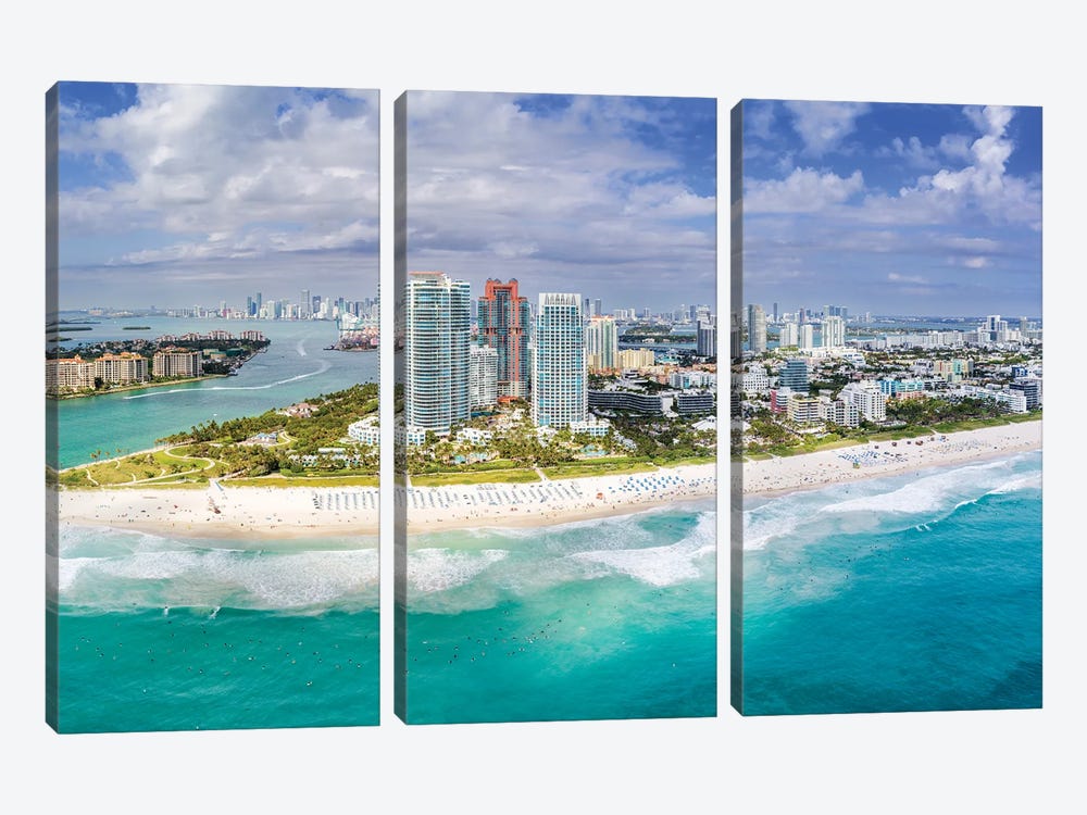 Miami Beach Aerial Panorama by Susanne Kremer 3-piece Canvas Art Print