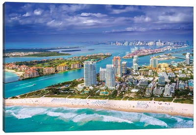 Miami South Beach From The Helicopter II Canvas Art Print - Miami