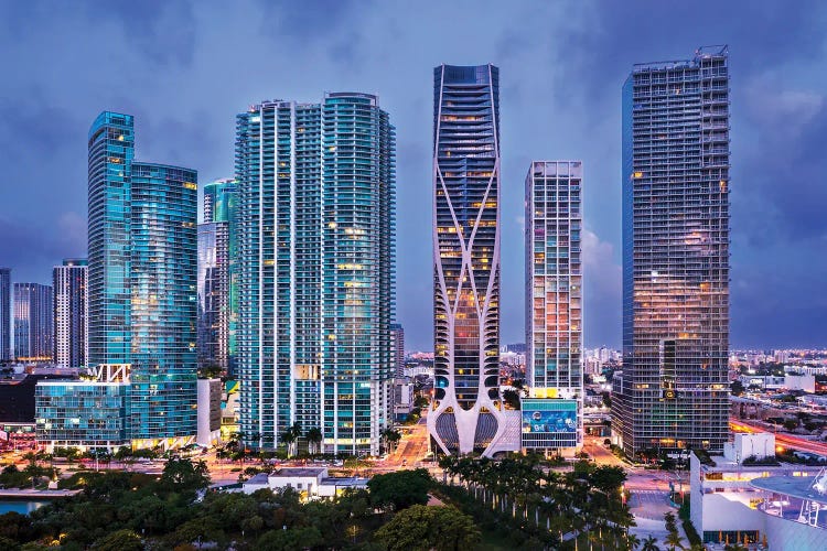 Miami Downtown Skyline Aerial by Susanne Kremer wall art