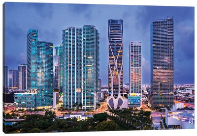 Miami Downtown Skyline Aerial Canvas Art Print - Miami Art