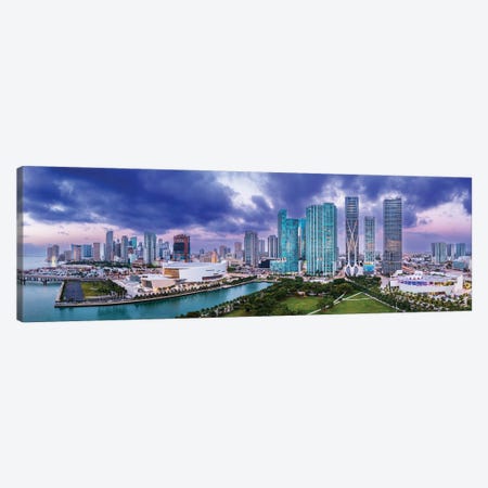 Miami Downtown Panoramic Skyline Aerial Canvas Print #SKR492} by Susanne Kremer Canvas Wall Art