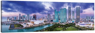 Miami Downtown Panoramic Skyline Aerial Canvas Art Print - Panoramic Cityscapes
