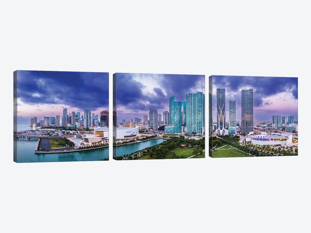 Miami Downtown Panoramic Skyline Aerial by Susanne Kremer 3-piece Canvas Art Print