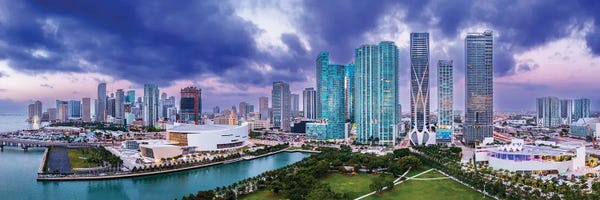 Large Photography - Canvas Prints: Miami Downtown Panoramic Skyline Aerial by Susanne Kremer