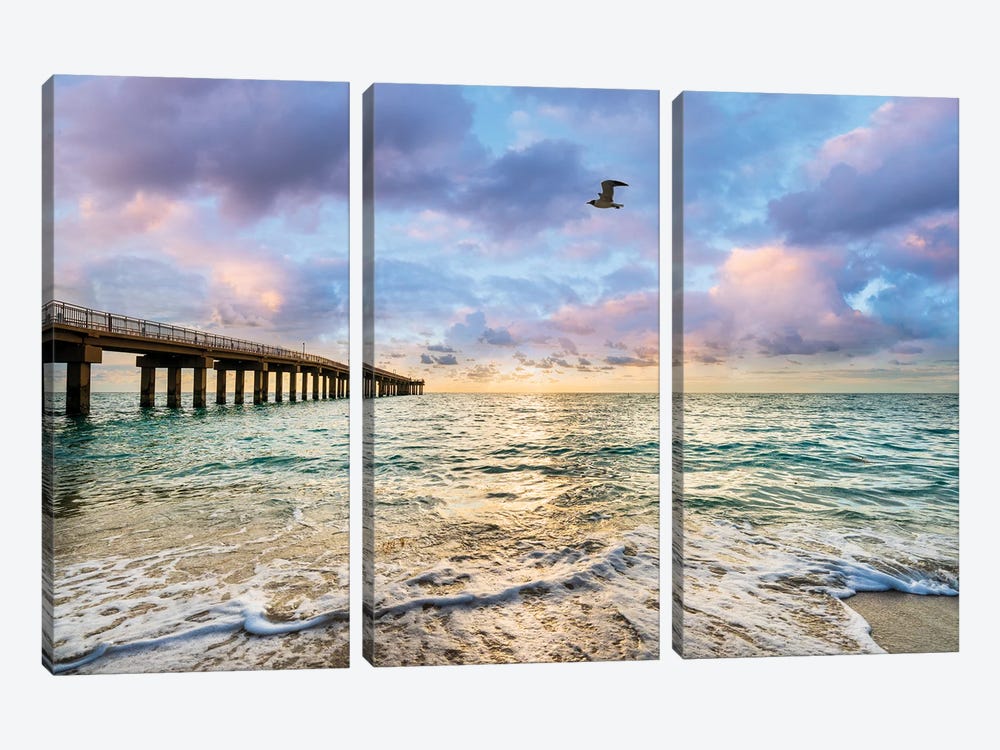 Relaxing Morning At The Beach,North Miami Beach Florida by Susanne Kremer 3-piece Canvas Artwork