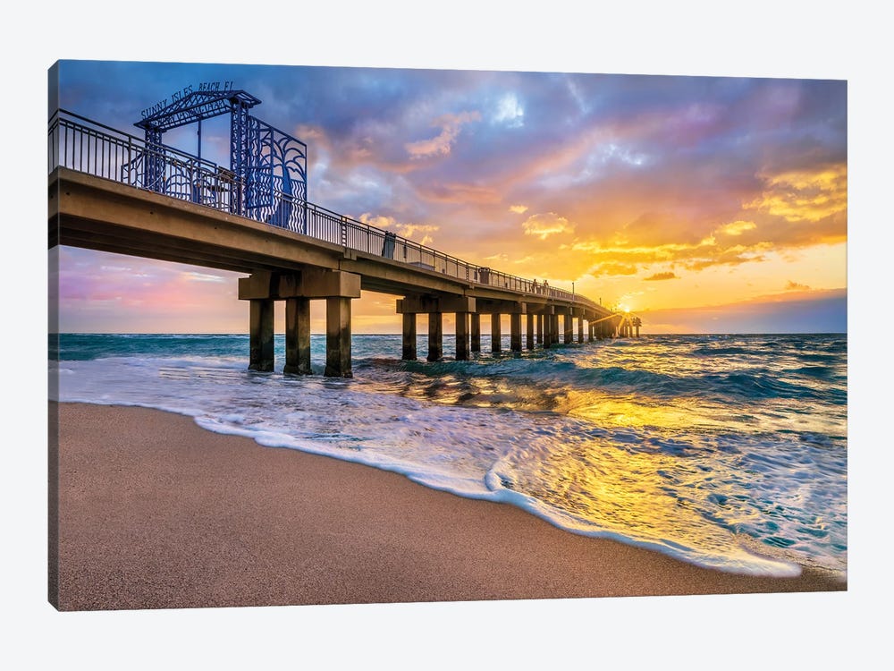 Colorful Sunrise With Beach Pier, Miami Beach Florida by Susanne Kremer 1-piece Canvas Art