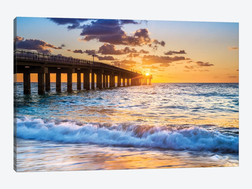 Sunrise With A Starburst Colorful, Miami Beach Florida by Susanne Kremer 1-piece Canvas Print