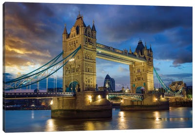Tower Bridge At Night, London United Kingdom Canvas Art Print - Tower Bridge