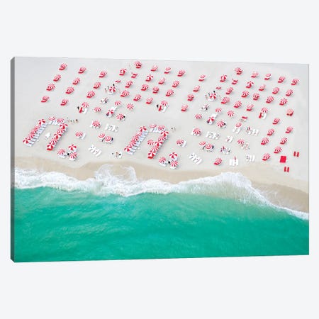 Beach Candy, Red And White Beach Umbrellas, Miami Florida Canvas Print #SKR524} by Susanne Kremer Art Print