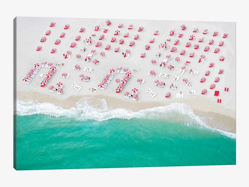 Beach Candy, Red And White Beach Umbrellas, Miami Florida by Susanne Kremer 1-piece Canvas Art Print