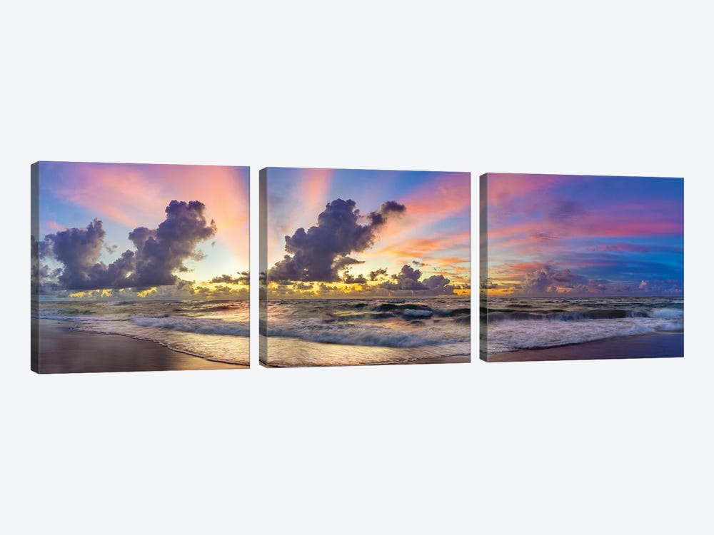 Before Sunrise Colors , Florida Beach Panoramic by Susanne Kremer 3-piece Canvas Wall Art