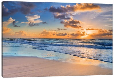 Morning Beach Happiness at Sunrise, Florida Canvas Art Print - Tropical Beach Art