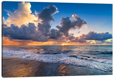 Dramatic Clouds at a Beach Sunrise, South Florida Canvas Art Print - Tropical Beach Art
