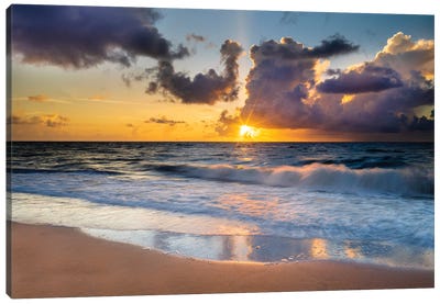 Relaxing golden Sunrise at the Beach , South Florida Canvas Art Print - Tropical Beach Art