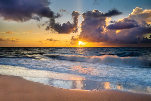 Large Coastal Art - Canvas Prints: Relaxing golden Sunrise at the Beach , South Florida by Susanne Kremer