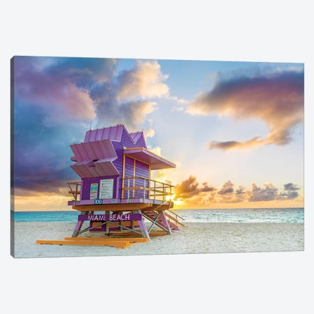 Miami Beach Lifeguard House In Lavender At Sunrise Canvas Print #SKR549} by Susanne Kremer Canvas Art