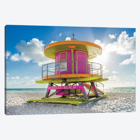 Miami Beach Lifeguard House In Pink Canvas Print #SKR550} by Susanne Kremer Canvas Art Print