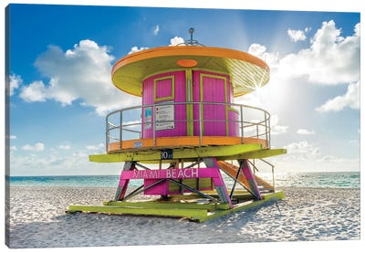 Miami Beach Lifeguard House In Pink Canvas Art Print - Miami Beach