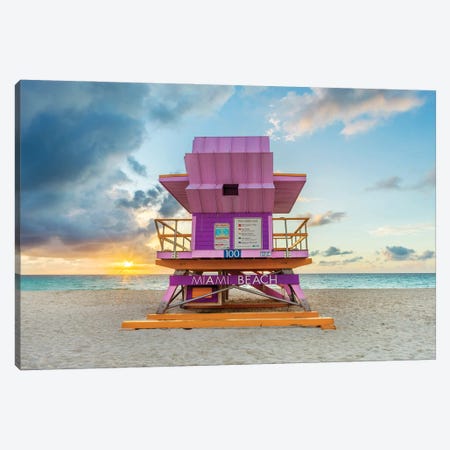 Miami Beach Lavender Lifeguard House Sunrise Canvas Print #SKR551} by Susanne Kremer Canvas Art Print