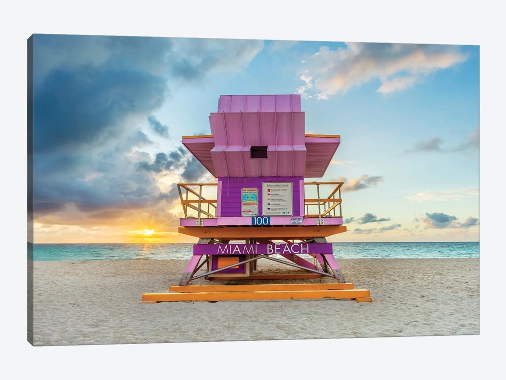 Miami Beach Lavender Lifeguard House Sunrise by Susanne Kremer 1-piece Canvas Print