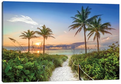 Relaxing Florida Beach Summer Sunrise Canvas Art Print - Beach Art