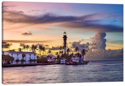Hillsboro Beach Lighthouse At Sunrise, Florida Canvas Art Print - Lighthouse Art