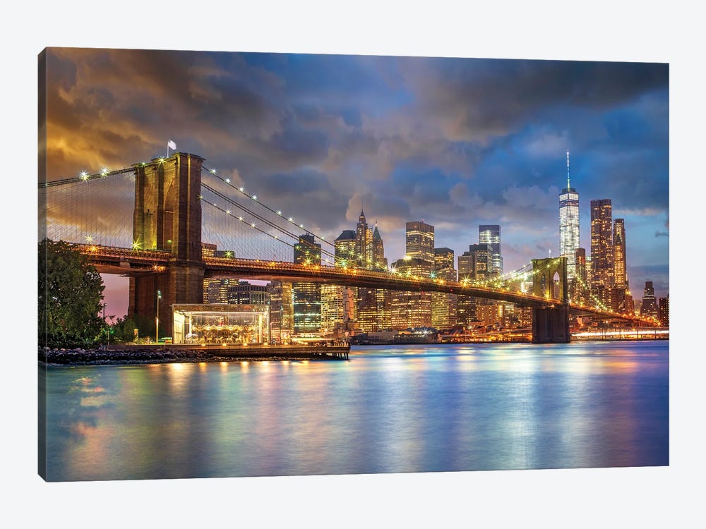 Brooklyn Bridge, New York City Skyline Illuminated, New York City, USA by Susanne Kremer 1-piece Canvas Art