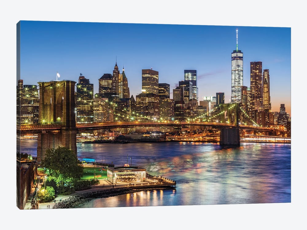 Brooklyn Bridge, New York City Skyline At Night, New York City, USA by Susanne Kremer 1-piece Art Print