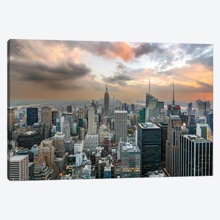 New York City Skyline At Sunset, New York City, USA Canvas Print #SKR580} by Susanne Kremer Canvas Wall Art