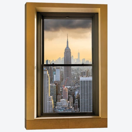 New York City Window Empire State Building Canvas Print #SKR581} by Susanne Kremer Canvas Artwork