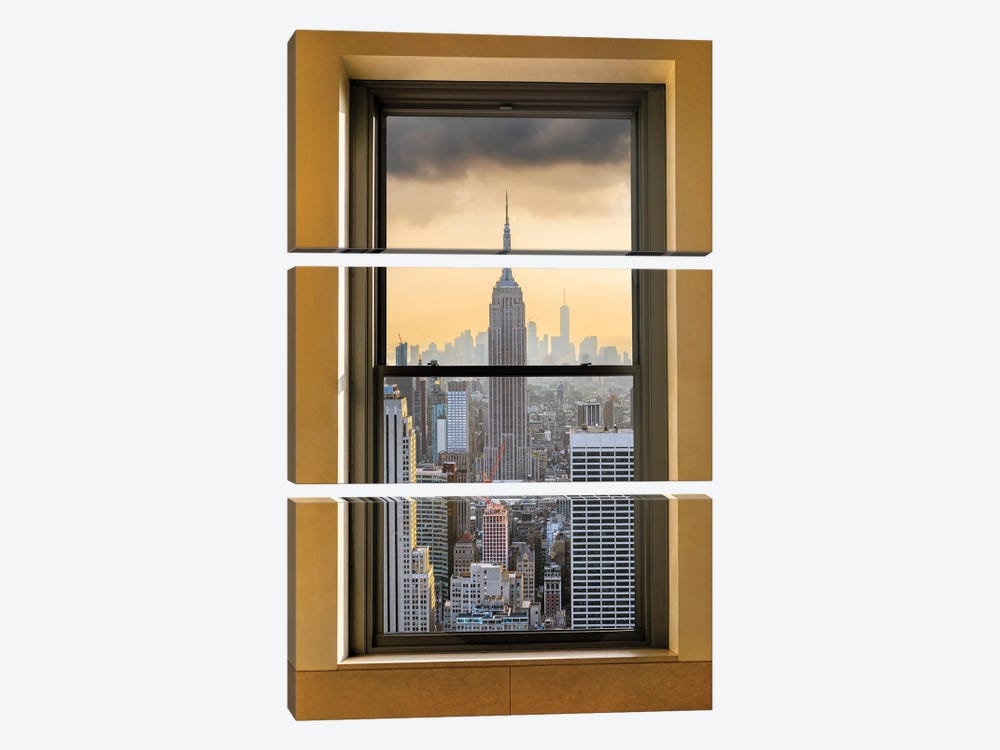 New York City Window Empire State Building by Susanne Kremer 3-piece Canvas Wall Art