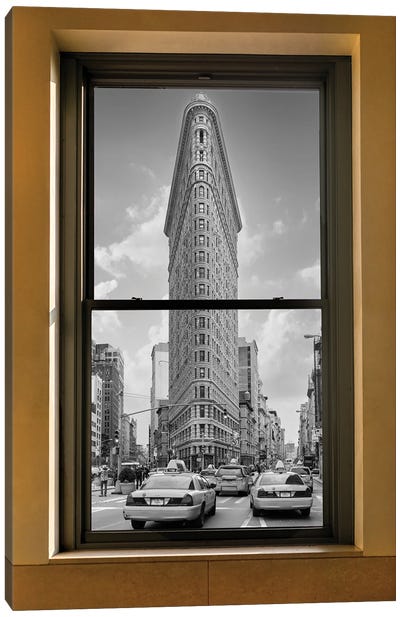 New York City Window Flat Iron Building Canvas Art Print - Flatiron Building