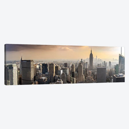 New York City Skyline Panoramic View Empire State Building At Sunset Canvas Print #SKR584} by Susanne Kremer Canvas Print