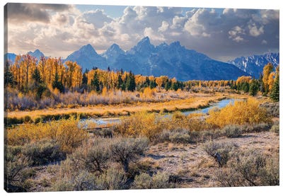 Grand Teton Mountain Range Autumn Canvas Art Print - Mountains Scenic Photography