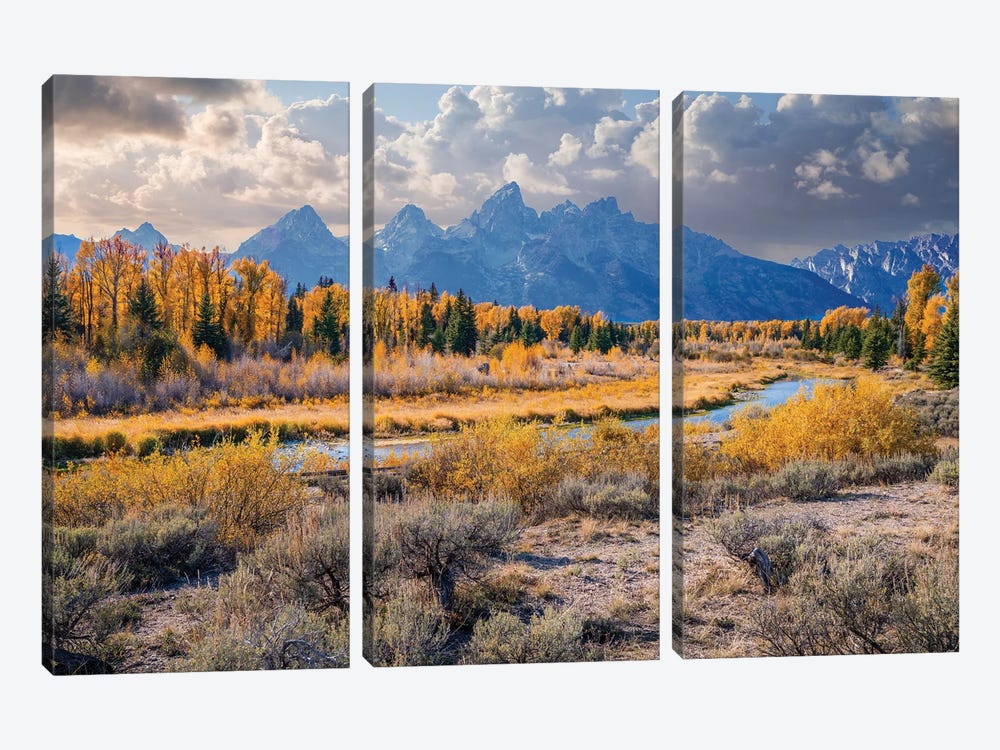 Grand Teton Mountain Range Autumn by Susanne Kremer 3-piece Canvas Artwork