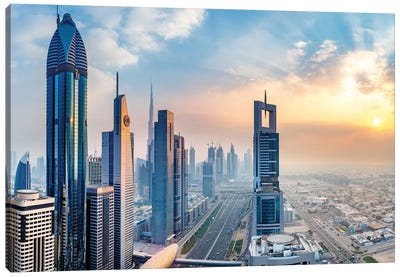 Dubai Skyline and Sheik Zayed Road I Canvas Art Print - United Arab Emirates Art