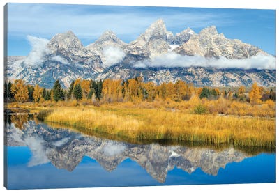 Schwabacher Landing Grand Teton With Reflection In Autumn Canvas Art Print - Wyoming