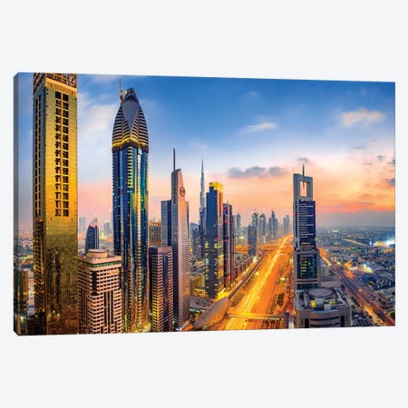 Dubai Skyline and Sheik Zayed Road II Canvas Print #SKR59} by Susanne Kremer Canvas Art Print
