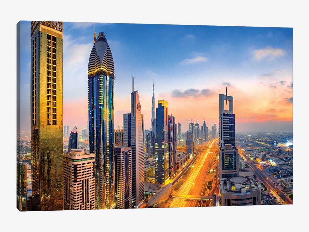 Dubai Skyline and Sheik Zayed Road II by Susanne Kremer 1-piece Canvas Print