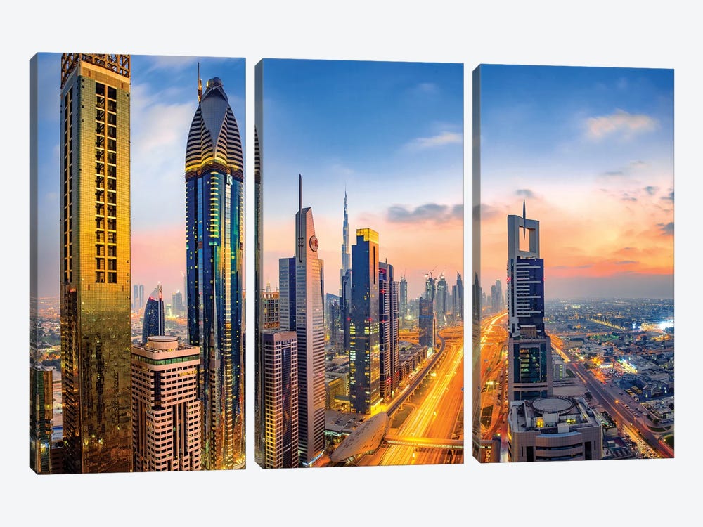 Dubai Skyline and Sheik Zayed Road II by Susanne Kremer 3-piece Art Print