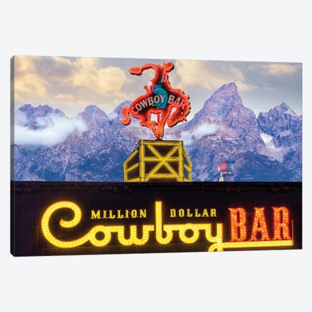 Howdy Cowboy Bar And Grand Teton Mountains Canvas Print #SKR600} by Susanne Kremer Canvas Print