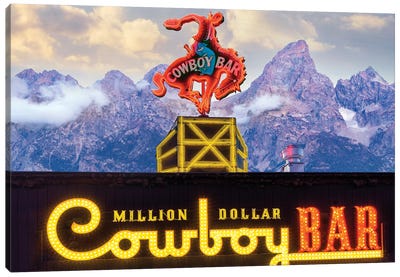 Howdy Cowboy Bar And Grand Teton Mountains Canvas Art Print - Signs