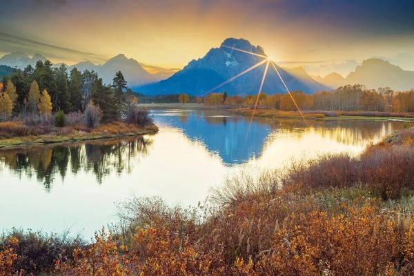 Rocky Mountains: Oxbow Bend Grand Teton At Sunset In Autumn by Susanne Kremer