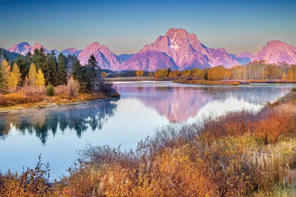 Lake Sunrises & Sunsets: Oxbow Bend Grand Teton Sunrise Alpen Glow In Autumn by Susanne Kremer