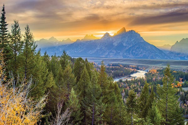Mountain Sunrises & Sunsets: Snake River Dramatic Sunset Grand Teton by Susanne Kremer