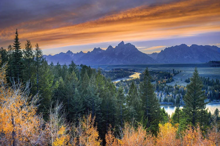 Snake River Dramatic Sunset In Autumn, Grand Teton