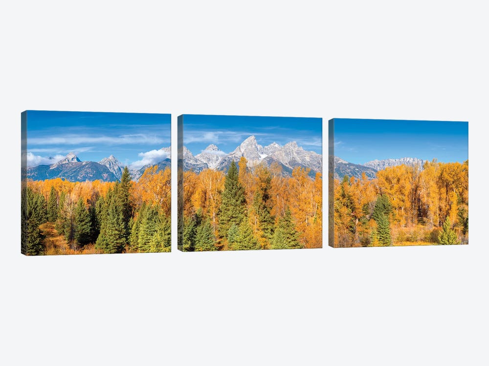 Grand Teton Golden Panoramic View In Fall by Susanne Kremer 3-piece Canvas Artwork