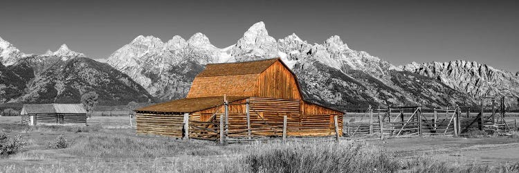 Grand Teton Barn Panoramic View Black And White